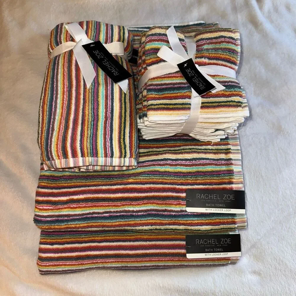 Rachel Zoe Multicolor Rainbow Stripe Bath Towels Set of 8 Pieces Total - NWT